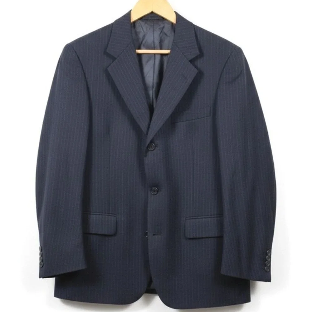 VTG‎ Brooks Brothers 346 Pinstripe Suit Jacket Blazer 41 Long Y2K Navy Blue Wool
